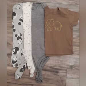 Set of 4 Animal Panda Elephant Print bodysuit and top 12M, Carters Little Planet